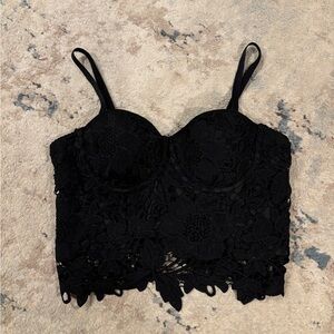 Black Corset top with lace flower pattern